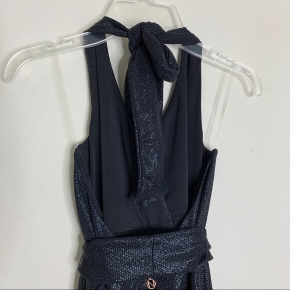 NEW Nookie Bellagio Mini Dress (Sz L) Halter Faux Wrap Black Shimmer - Picture 11 of 16